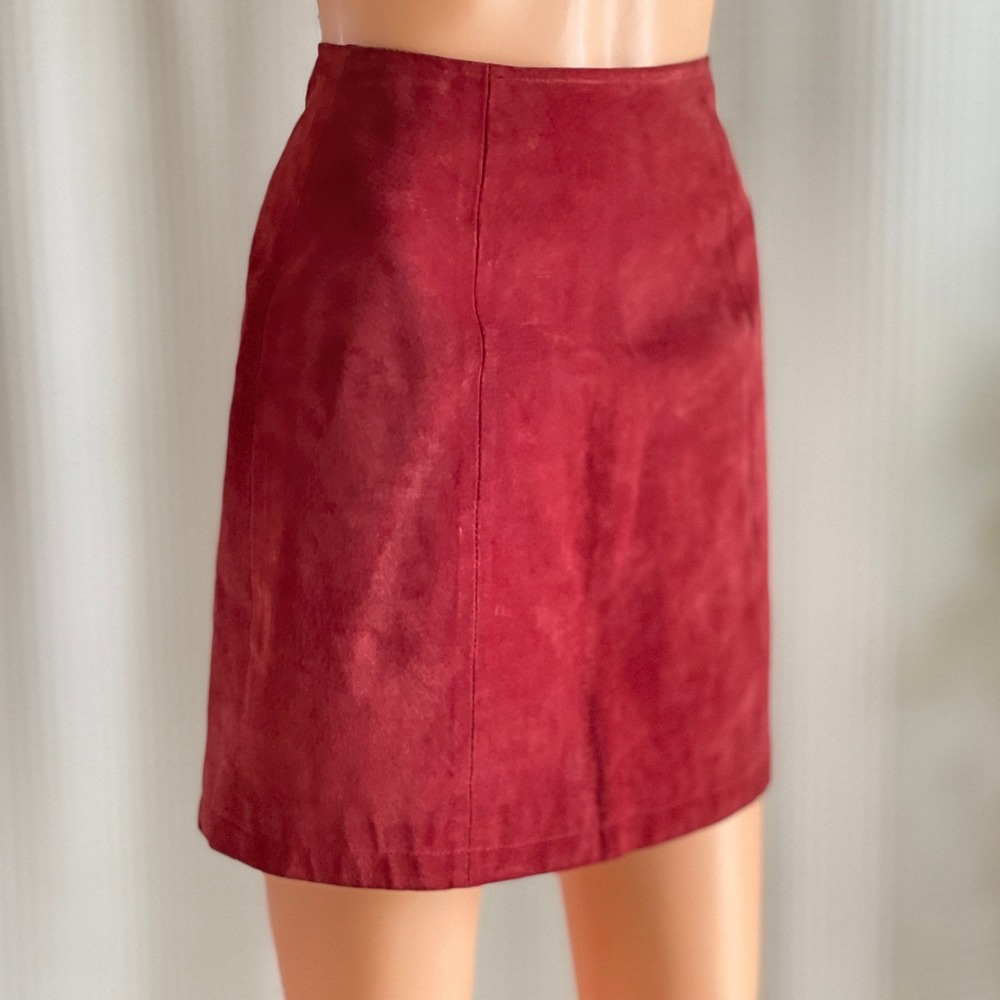 Vtg 90s Wilsons Leather Red Suede Mini Skirt High Waisted Grunge Minimalist Sz 2